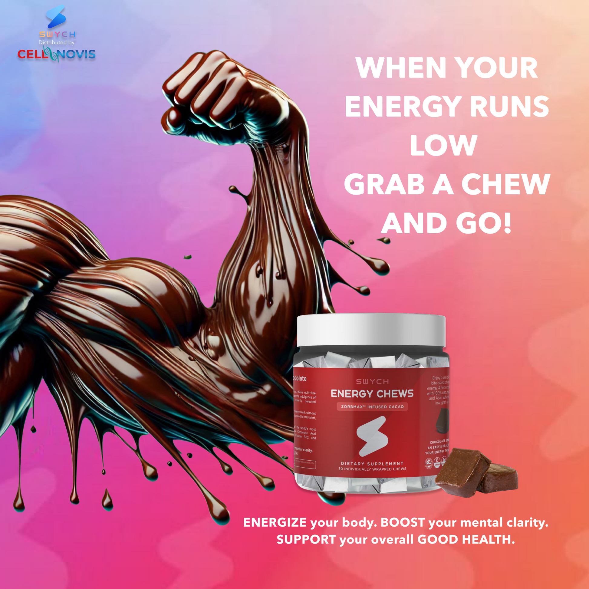 Energy Chews - Chocolate Energy Boost - Grab & Go Energy – With Real Organic Ingredients, Low Sugar, Great Bold Taste & Long Lasting Energy Boost